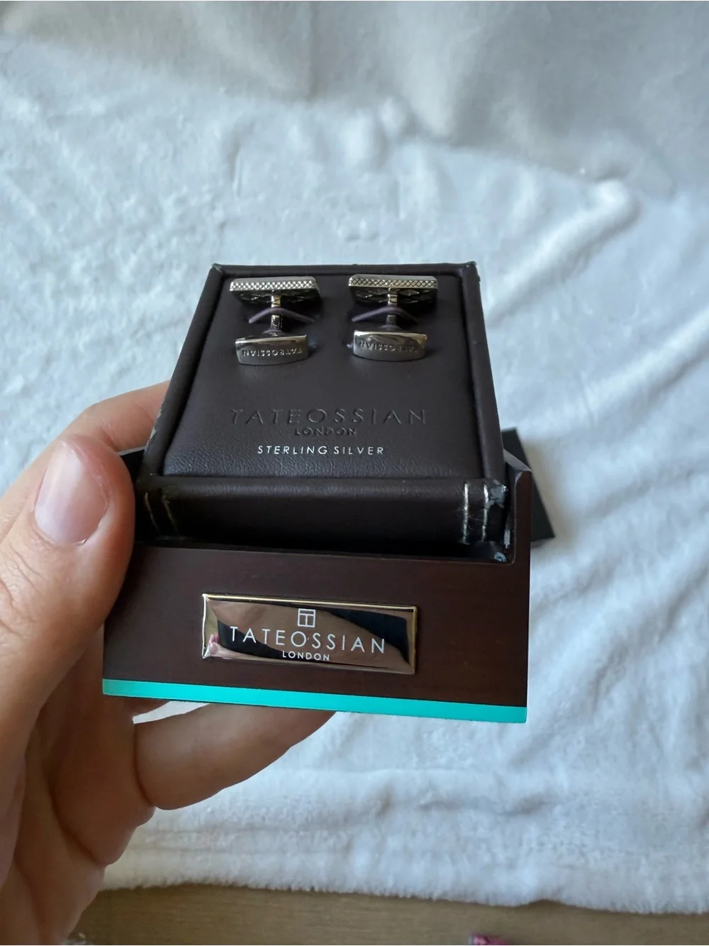 Tateossian London CL6017 Sterling Silver Black & White MOP Cufflinks w/ Box